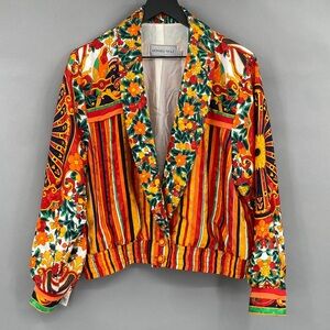 Vintage Howard Wolf Colorful Floral Striped Jacket Maximalist Funky Bold Size 10